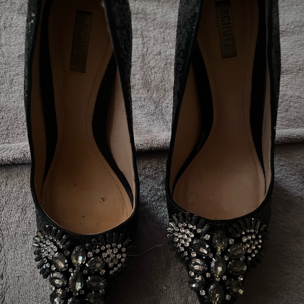 SCHUTZ Black Crystal Embellished Stiletto Heels